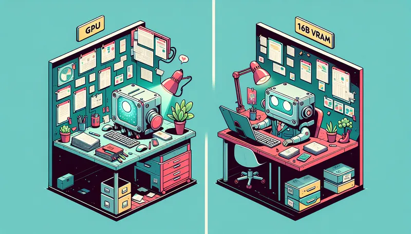 So sánh VRAM lớn và VRAM thấp qua hình ảnh bàn làm việc của GPU, VRAM lớn giúp làm việc hiệu quả hơn.