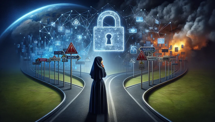 Tác phẩm nghệ thuật về lựa chọn giữa VPN an toàn và không an toàn.