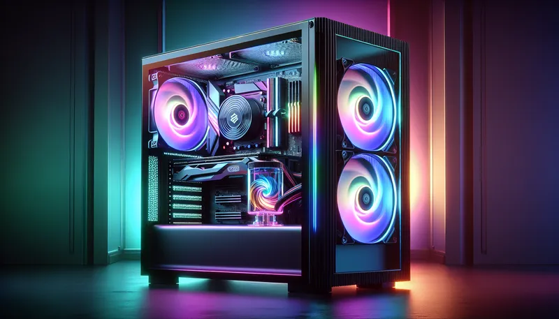Tản nhiệt nước AIO 240mm với đèn LED RGB được lắp trong case máy tính hiện đại.