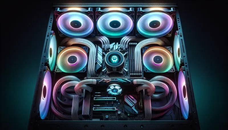Tản nhiệt nước AIO 360mm với LED RGB đang làm mát cho CPU AMD Ryzen 9 trong một dàn PC cao cấp.