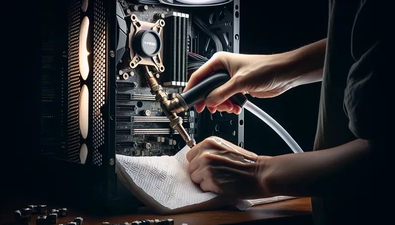 Thử rò rỉ (leak test) hệ thống tản nhiệt nước Custom để đảm bảo an toàn cho linh kiện.