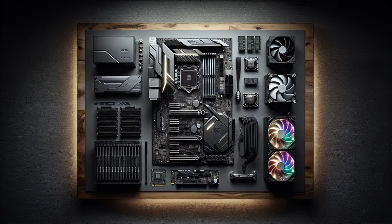 Toàn bộ linh kiện để build PC gaming Ryzen 9 7950X3D và RTX 4090 được sắp xếp gọn gàng.
