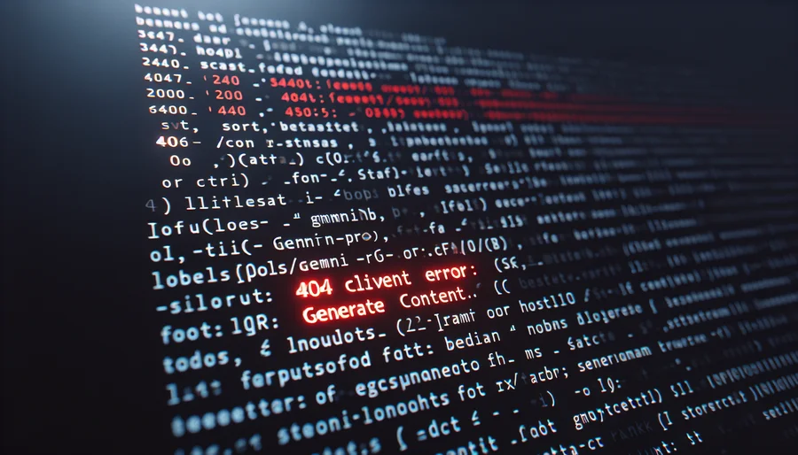 Toàn văn thông báo lỗi Gemini 404 Client Error Not Found trên màn hình code.