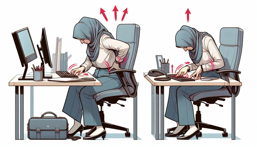 Tổng hợp các lỗi sai tư thế ngồi làm việc phổ biến như vắt chéo chân, gù lưng, rướn người về phía trước.