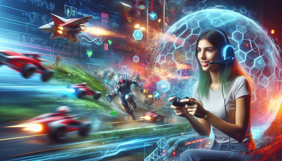 Tranh kỹ thuật số về trải nghiệm chơi game quốc tế với VPN.