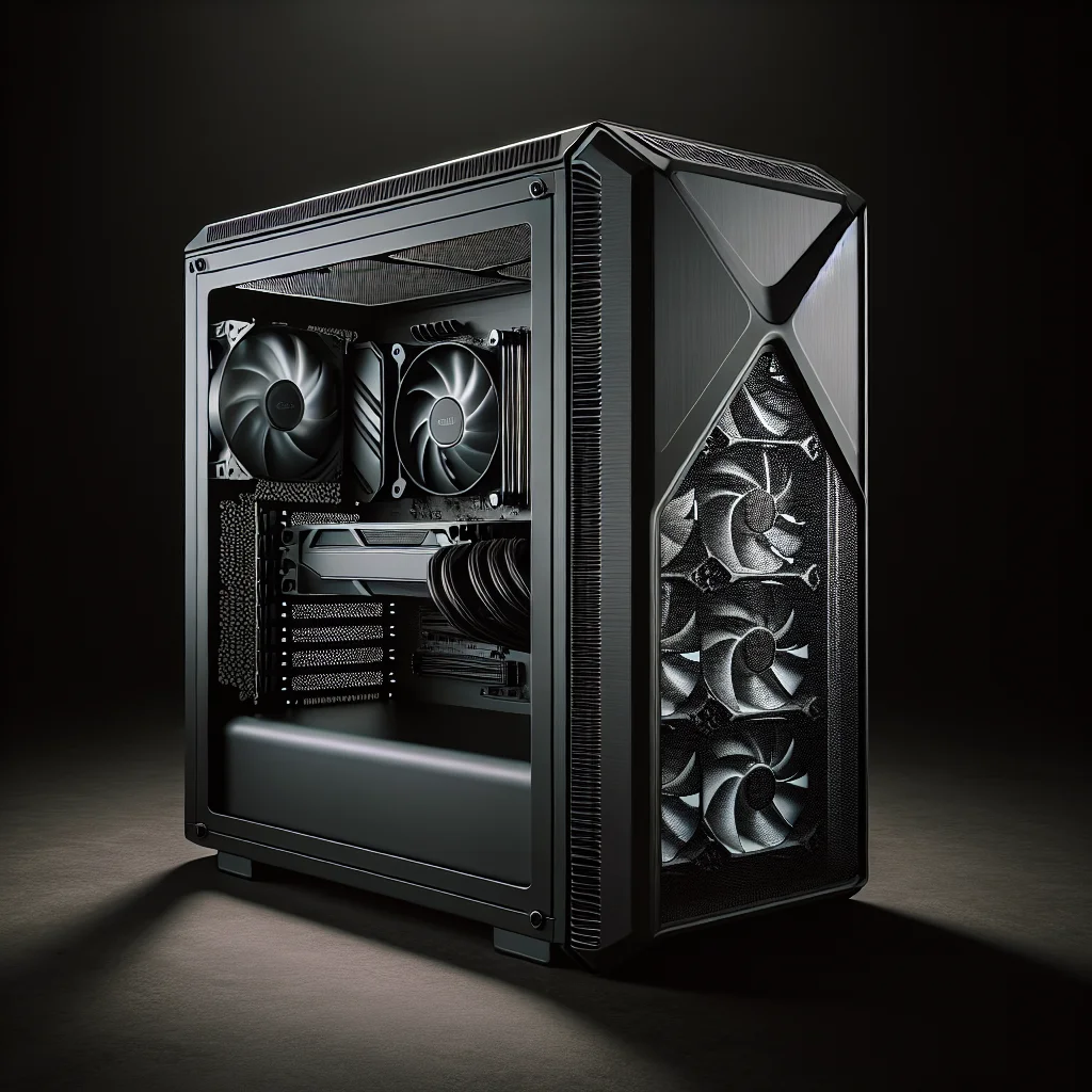 Vỏ case NZXT H9 Flow màu đen với các mặt lưới thông gió, đi kèm 4 quạt hiệu năng cao.