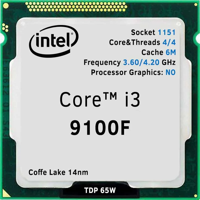CPU Tray Intel Core i3 9100F (3.60 GHz-4.20 GHz, 4 nhân, 4 luồng, LGA 1151)