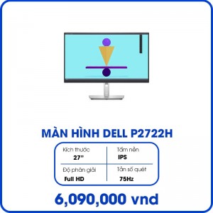 Màn hình máy tính Dell P2722H (27inch/FHD/IPS/60Hz/8ms/300nits/HDMI+DP+VGA+USB)