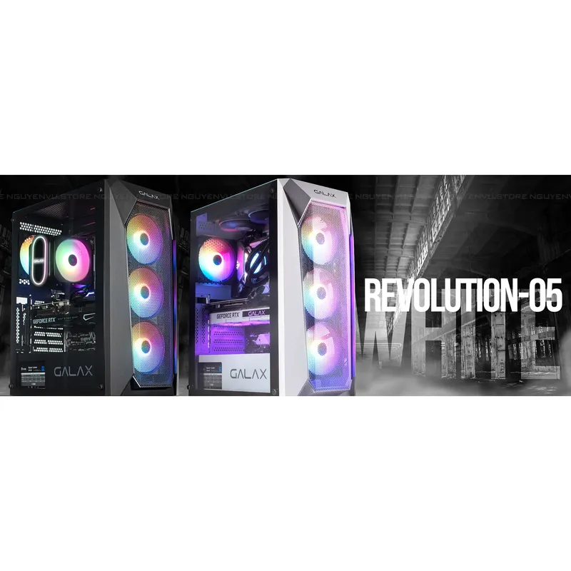 Vỏ Case Galax Revolution-05 (ATX, Trắng, Kèm 4 Fan)