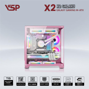 Vỏ Case VSP Aquanaut Pro Gaming X2 Galaxy (M-ATX, Hồng, Chưa Gồm Fan)