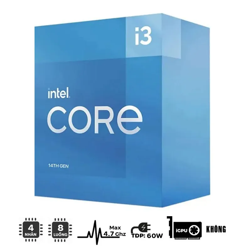 CPU Intel Core i3-14100F (UP TO 4.7GHZ, 4 NHÂN 8 LUỒNG, 12MB CACHE, 60W) - SOCKET INTEL LGA 1700/RAPTOR LAKE Chính Hãng