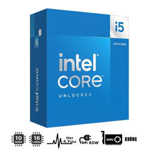 CPU Intel Core i5-14400F (UP TO 4.7GHZ, 10 NHÂN 16 LUỒNG, 20MB CACHE, 65W) - SOCKET INTEL LGA 1700/RAPTOR LAKE