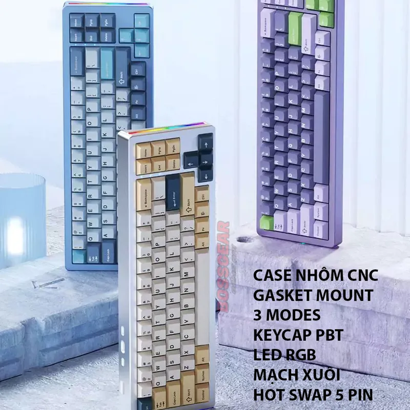 Bàn phím cơ Xinmeng M71 RGB White Pink | Wireless, case nhôm, triple mode, hot swap, RGB, Wumei sub axis Switch (QW03)
