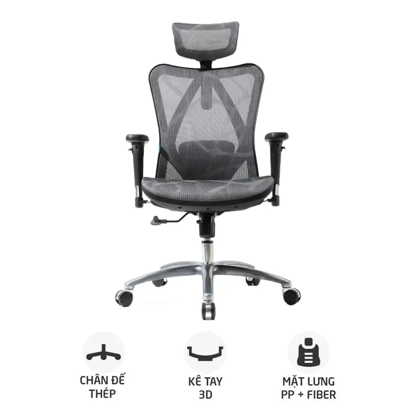 Ghế công thái học Ergonomic M57 Đen Xám