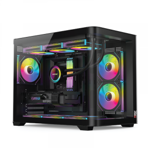 Vỏ Case Magic Gaming GM-02 Pro Curved M-ATX Support AIO 360 (Hồ Cá) Không Kèm Sẵn Fan - Đen