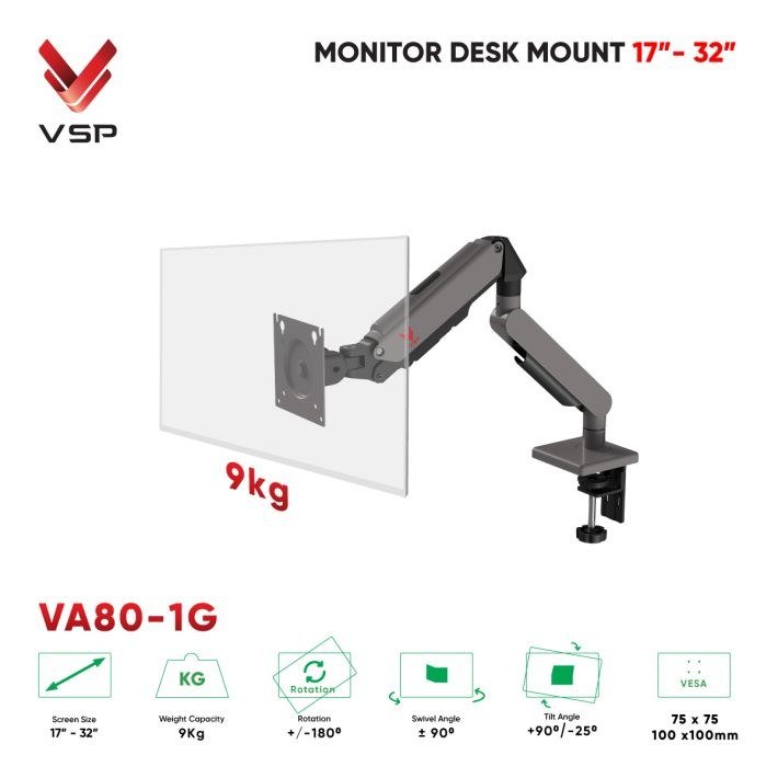 Giá treo màn hình VSP VA80-1G, 17-32 inch, Chân đơn, Màu Đen Xám