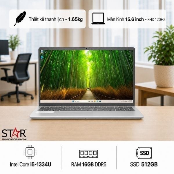 Laptop Dell DC15250 71092479 | i5-1334U, 16GB DDR5, SSD 512GB NVMe, 15.6" FHD 120Hz, Bạc