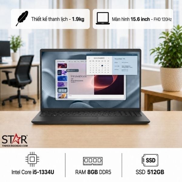Laptop Dell Pro 15 Essential PV 15250 | i5-1334U, 8GB DDR5, SSD 512GB NVMe, 15.6" FHD IPS 120Hz