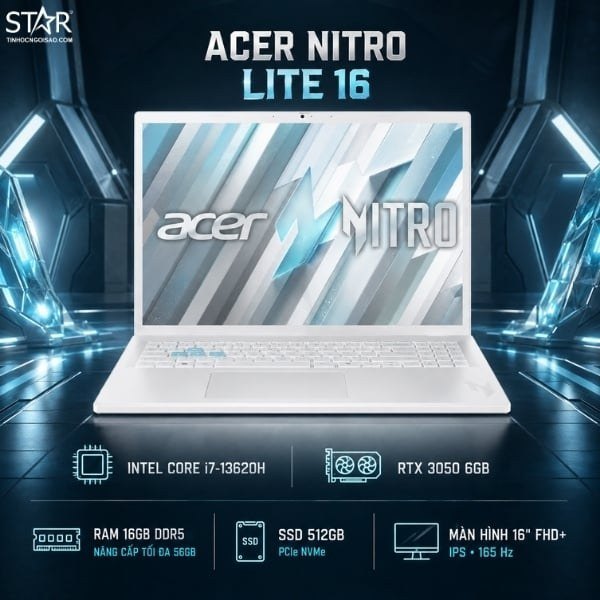 Laptop Gaming ACER Nitro Lite 16 NL16-71G-71UJ | i7 13620H, 16GB, SSD 512GB, RTX 3050 6GB, 16" FHD+ 165Hz (NH.D59SV.002)