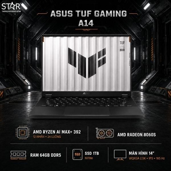 Laptop Gaming ASUS TUF A14 FA401EA-RG034W | RYZEN AI MAX+ 392, 64GB LPDDR5X, SSD 1TB NVMe, 14" WQXGA IPS 165Hz, AMD Radeon 8060S, Xám