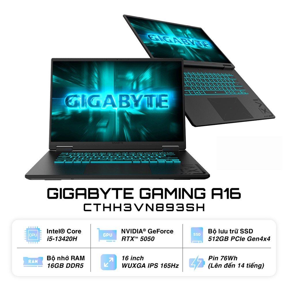 Laptop Gaming GIGABYTE 16 CTHH3VN893SH | i5 13420H, 16GB, SSD 512GB, RTX 5050, 16" FHD+ 165Hz