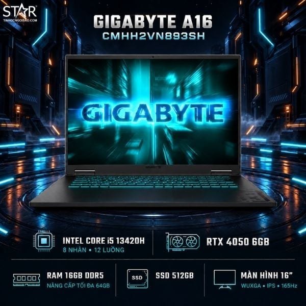 Laptop Gaming GIGABYTE A16 CMHH2VN893SH | i5 13420H, 16GB, SSD 512GB, RTX 4050, 16" WUXGA 165Hz