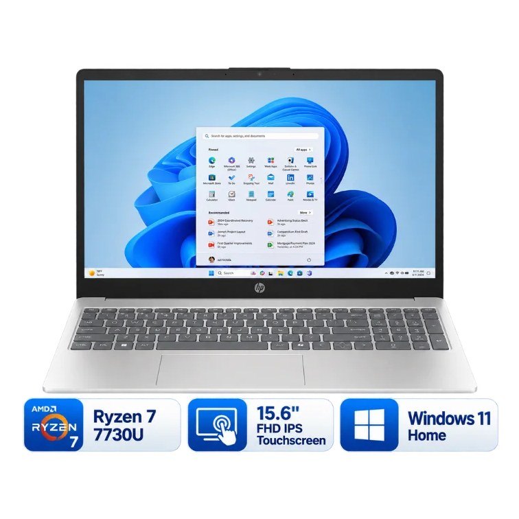 Laptop HP 15 E0RM7UA | R7-7730U, 16GB DDR4, SSD 512GB, 15.6" FHD Touch, Win 11, Bạc