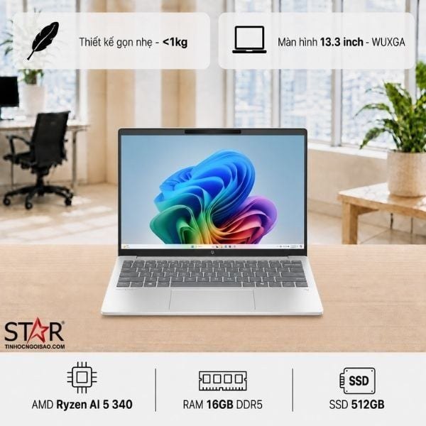 Laptop HP OmniBook 7 Aero 13-BG1087AU (BZ7S1PA) | Ryzen AI 5 340, 16GB DDR5X, SSD 512GB NVMe, AMD Graphics, 13.3" WUXGA