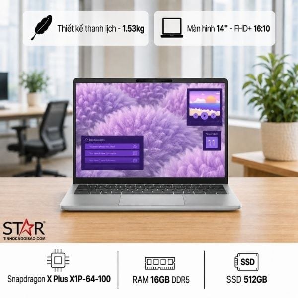 Laptop Văn phòng AI DELL Inspiron 14 5441 | Snapdragon X Plus, 16GB, SSD 512GB, 14" FHD+ (5MNK1)