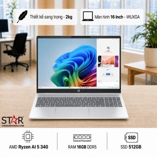 Laptop Văn phòng AI HP OmniBook 5 16 16-ag1068AU | R5 Ai 5 340, 16GB, SSD 512GB, AMD Graphics, 16" WUXGA