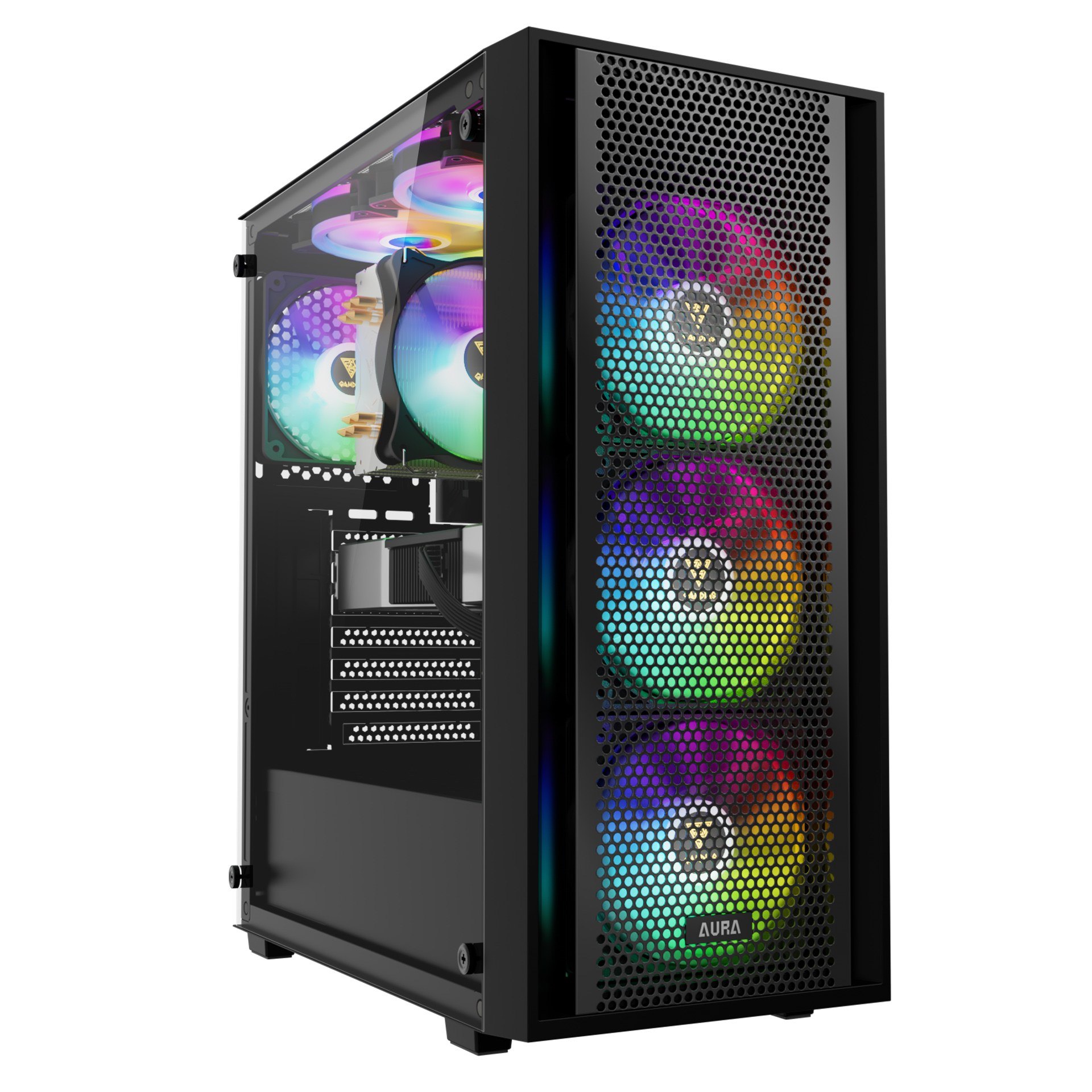 Vỏ Case Gamdias Aura GC2 Elite ARGB F-ATX đen kèm sẵn 4 fan ARGB