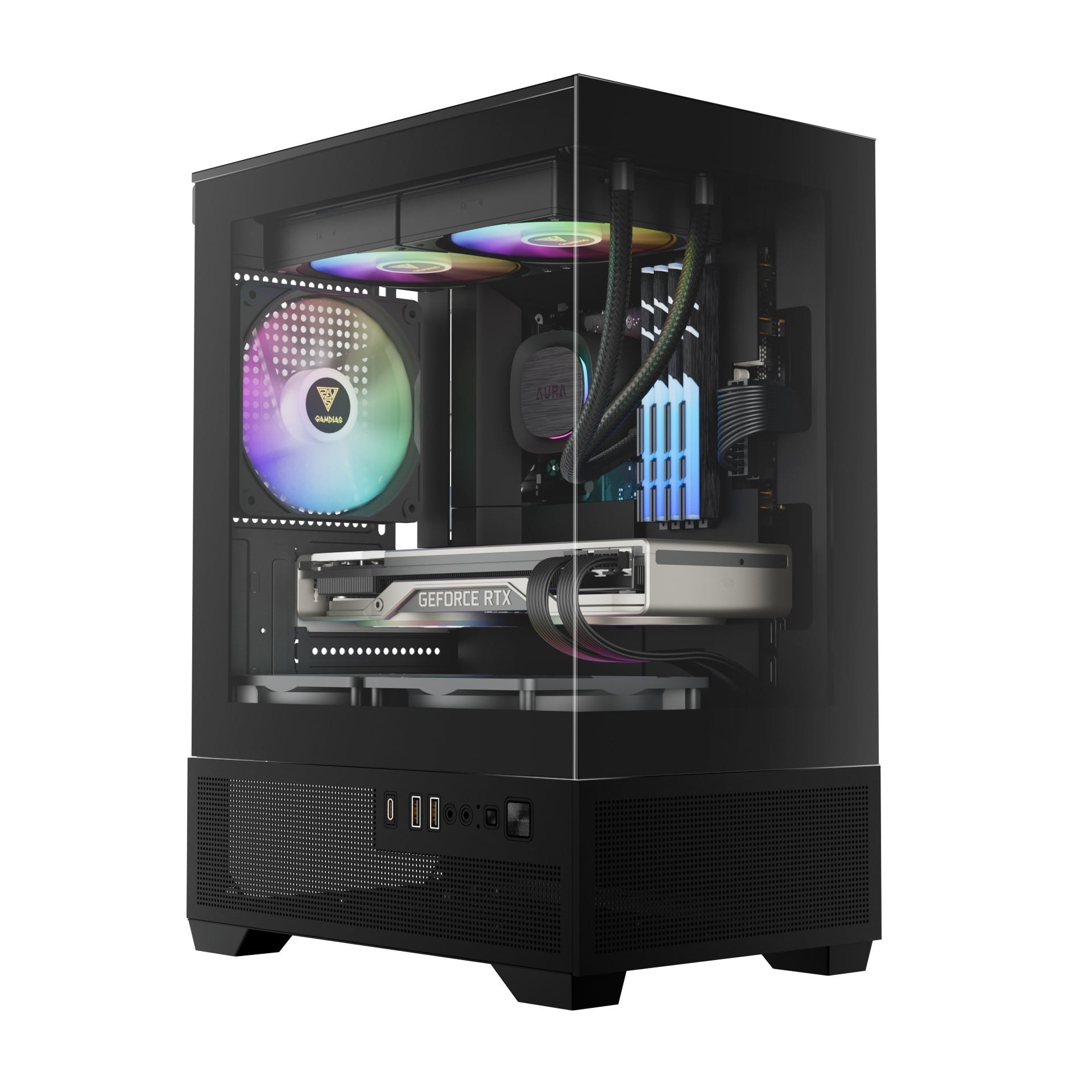 Vỏ Case Gamdias Aura GC9M Elite ARGB M-ATX kèm sẵn 3 fan RGB