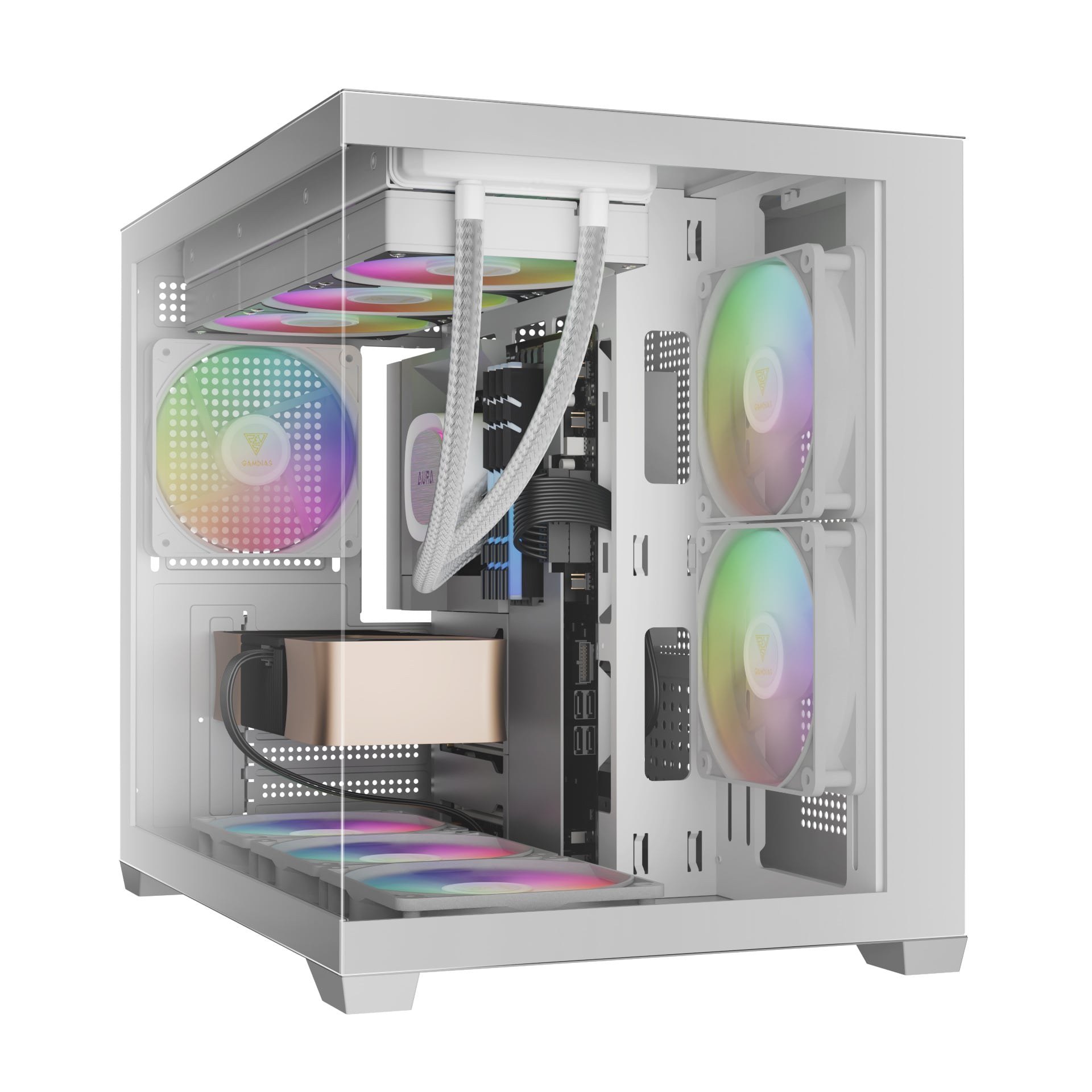 Vỏ Case Gamdias GC10M V2 ARGB M-ATX trắng kèm 3 fan ARGB