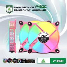 Bộ Kit 3 Fan VSP V400C LED RGB Hồng (01 Hộp có 3 Fan/Hub/Remote)