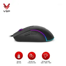 Chuột gaming VSP VM501 | Có dây, 7200 DPI, 115g, RGB, Đen