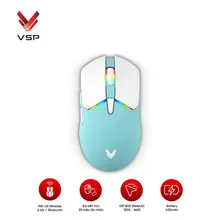 Chuột gaming VSP VM502 Mini | Wireless + Bluetooth, 10000 DPI, 62g, RGB, Trắng