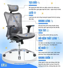 Ghế Công Thái Học GAMI M57 | Không gác chân, Khung Đen, Lưới Xám