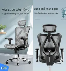 Ghế Công Thái Học GAMI M57 | Không gác chân, Khung Đen, Lưới Xám