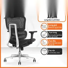 Ghế công thái học Manson Atum | Đen, lưng hợp kim nhôm, tựa đầu 6D