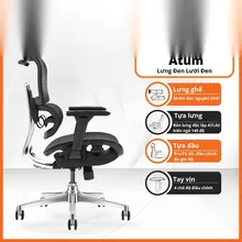 Ghế công thái học Manson Atum | Đen, lưng hợp kim nhôm, tựa đầu 6D