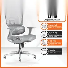 Ghế công thái học Manson Atum | Xám, lưng hợp kim nhôm, tựa đầu 6D