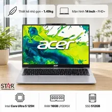 Laptop ACER Aspire Go 14 AI AG14-I71M-50AL (NX.W25SV.001) | U5-125H, 16GB LPDDR5X, SSD 512GB NVMe, 14" FHD+ IPS , W11SL, Bạc