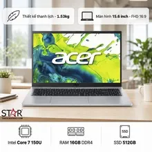 Laptop ACER Aspire Go 15 AG15-72P-776J | Core 7 150U. 16GB DDR4, SSD 512GB NVMe, UMA. 15.6" FHD IPS, Win 11, Bạc (NX.JRRSV.006)