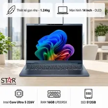 Laptop ACER Swift Go 14 AI SFG14-75-5264 | Ultra 5 226V, 16GB LPDDR5X, SSD 512GB, UMA, 14" FHD+ OLED, Win 11, Xanh (NX.JNBSV.001)