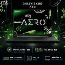 Laptop Gaming GIGABYTE AERO-X16-1VH93VNC94AH (EG61H) | Ryzen AI 7-350, 16GB DDR5, SSD 1TB NVMe, 16"QHD+ 165Hz, RTX 5060 8GB, Xám