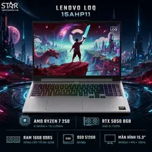 Laptop Gaming Lenovo LOQ 15AHP11 83TN0040VN | R7-250, 16GB DDR5, SSD 512GB NVMe, 15.3" WUXGA 165Hz, RTX 5050 8GB, W11SL, Xám