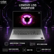 Laptop Gaming Lenovo LOQ 15ARP10E 83S0006RVN | AMD Ryzen 7 7735HS, 16GB DDR5, SSD 1TB, RTX 3050 6GB, 15.6" FHD 144Hz, Win 11, Xám