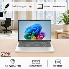 Laptop HP OmniBook 7 Aero 13-bg1083AU | Ryzen Al 7 350, 32GB LPDDR5x, SSD 512GB NVMe, ,AMD Graphics, 13.3" WUXGA, W11H+Office, Bạc (BZ7R9PA)