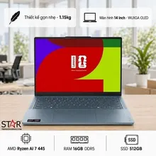 Laptop Lenovo Yoga Slim 7 14AGP11 83QS001DVN | Ryzen AI 7 445, 16GB LPDDR5X, SSD 512GB NVMe, 14" WUXGA OLED, AMD Radeon 840M, W11H 64, OfficeH24+M365, Xanh