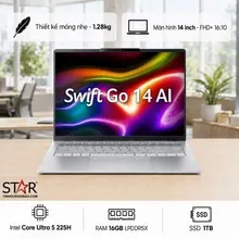 Laptop văn phòng Acer Swift Go 14 AI SFG14-74T-55HD (NX.JF9SV.001) | U5-225H, 16GB LPDDR5X, SSD 1TB NVMe, 14" FHD+ Touch, Bạc